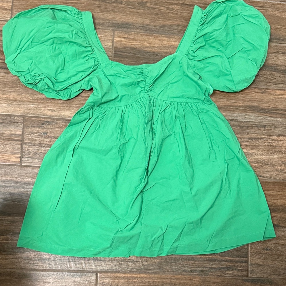 Showpo Green Mini Dress with Dramatic Puff Sleeves
